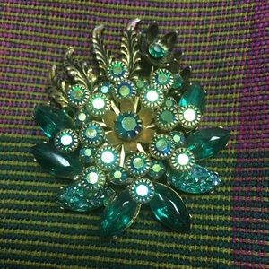 Vintage Green & Blue Jewel Brooch.